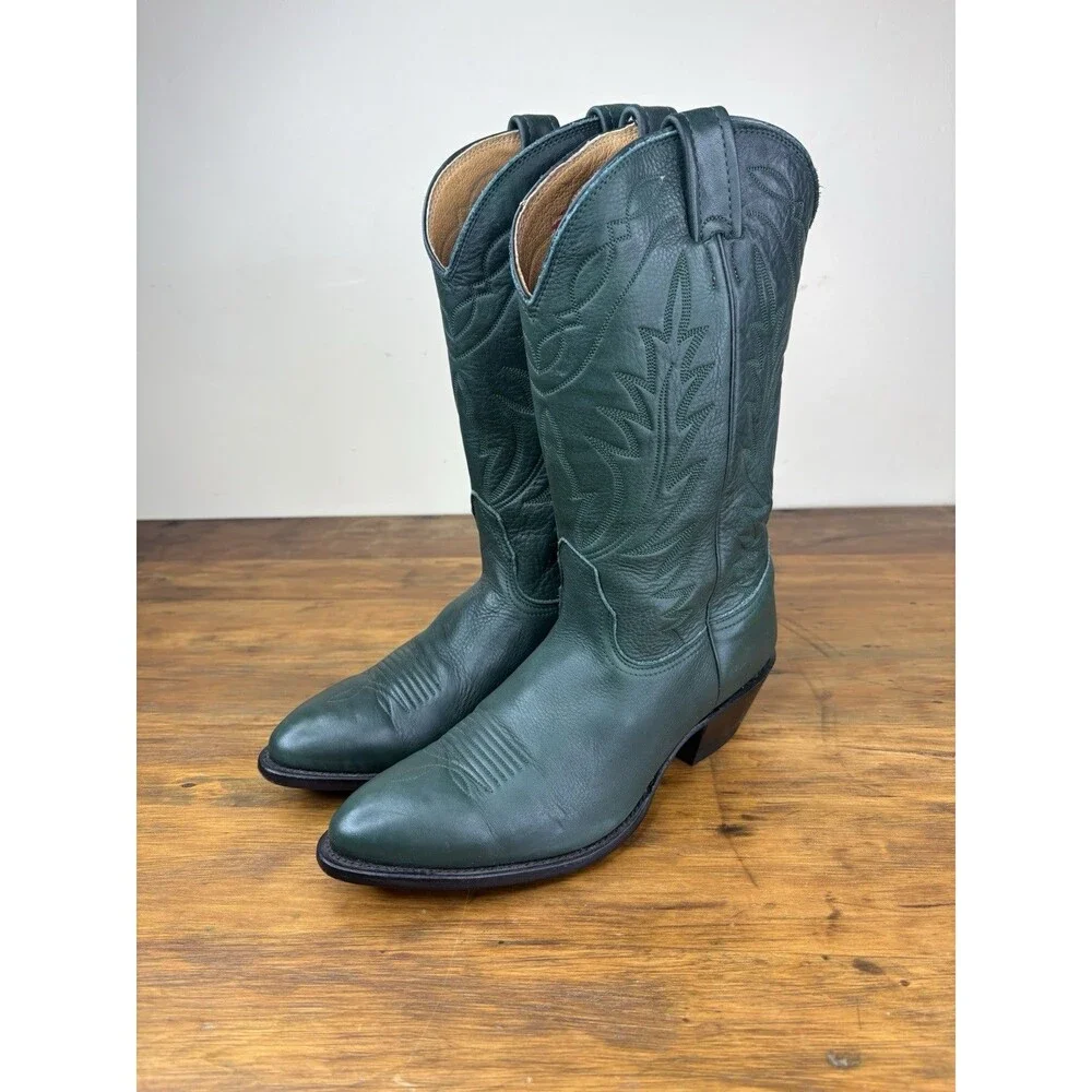 Rare Vintage Nocona Emerald Green Leather Cowboy Boots 9.5D Western Pull On USA